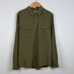 Fjallraven Ovik Travel Shirt Mens Large Green Hemp Long Sleeve Relaxed Fit